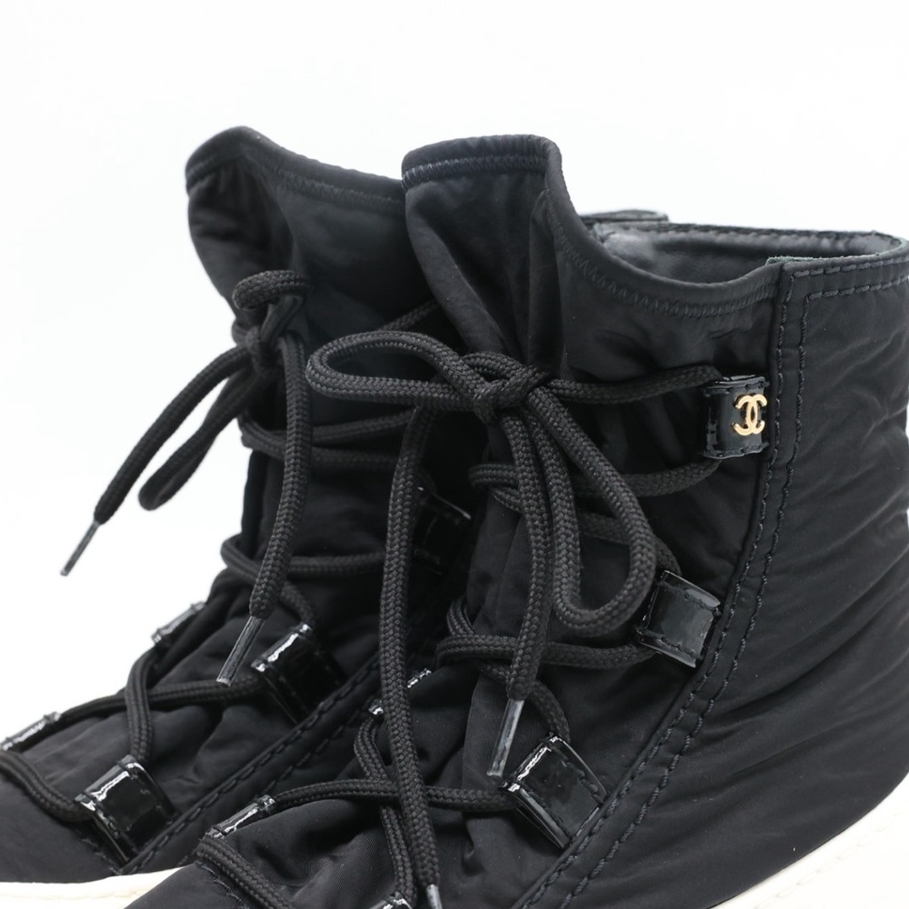 CHANEL Black Nylon Ankle Boots with White Rubber Sole size 38 - Picture 10 of 13